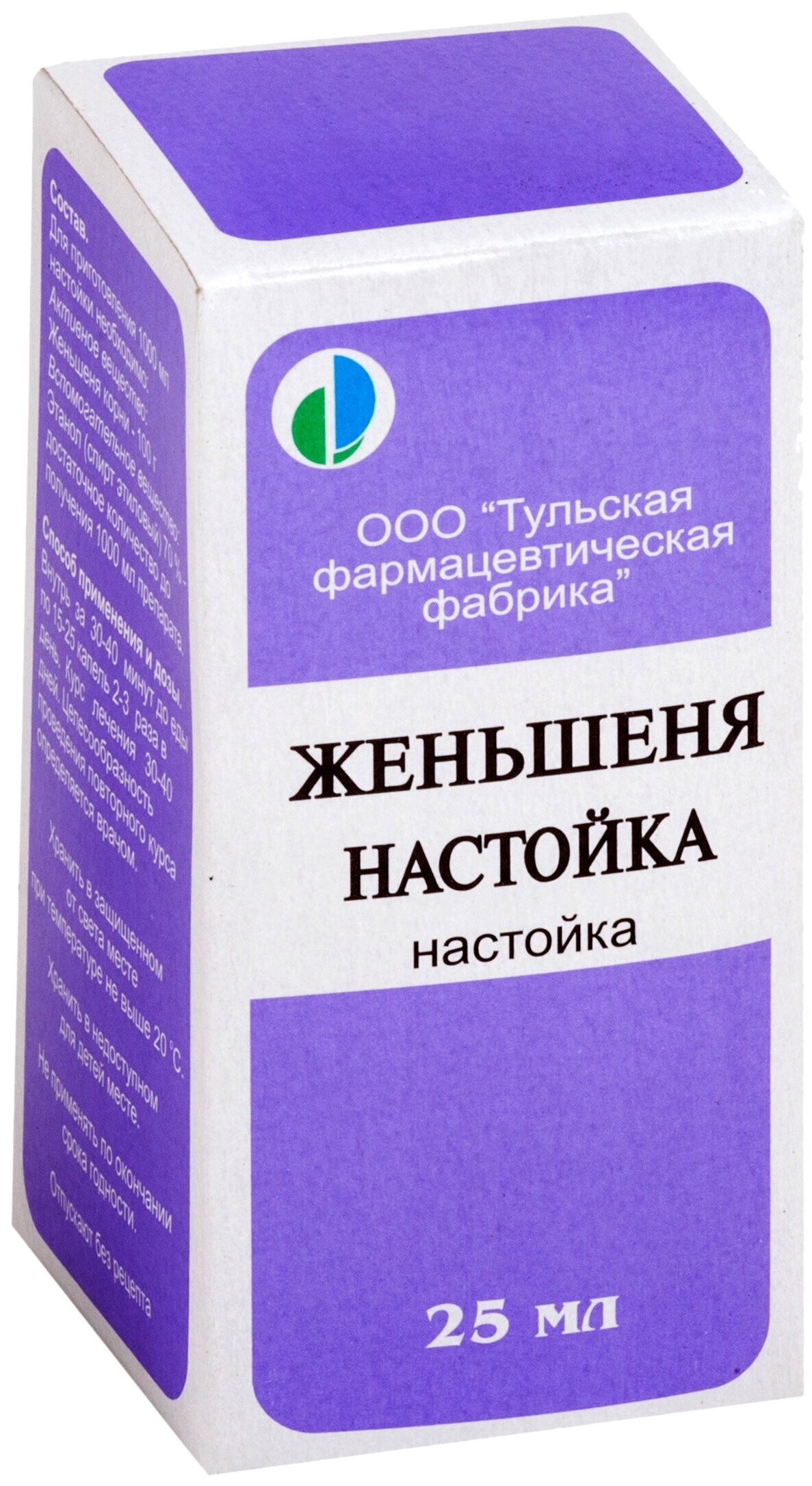 ЖЕНЬШЕНЯ НАСТОЙКА 25мл Тульская фармацевтическая фабрика ООО