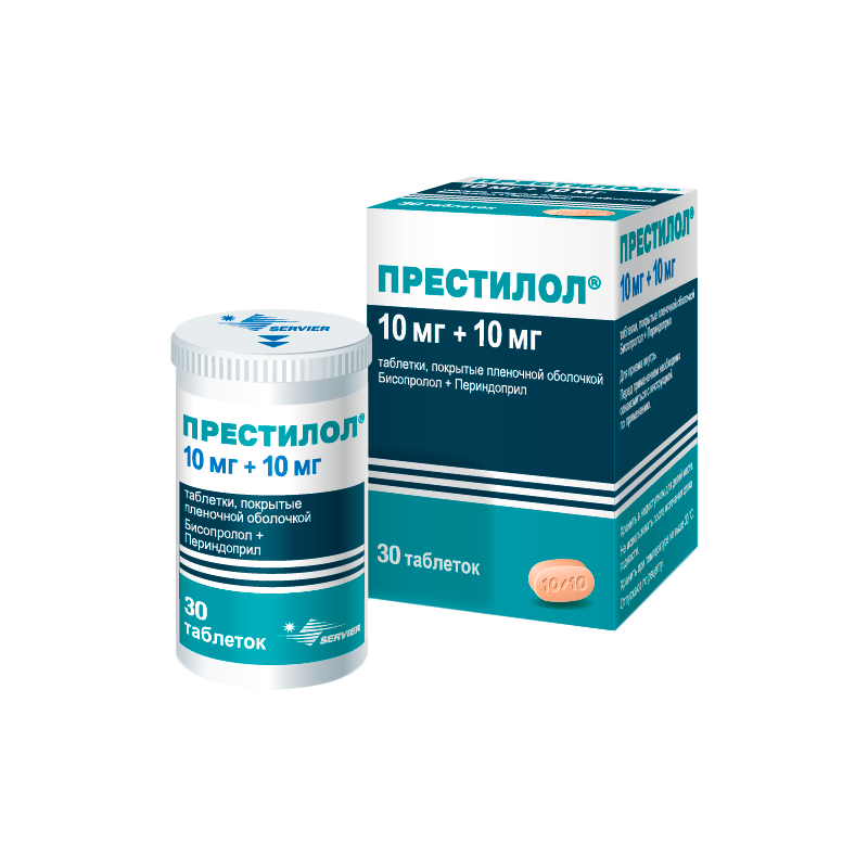 ПРЕСТИЛОЛ 10мг+10мг N30 таб. покрытые пленочной оболочкой Servier Laboratoires