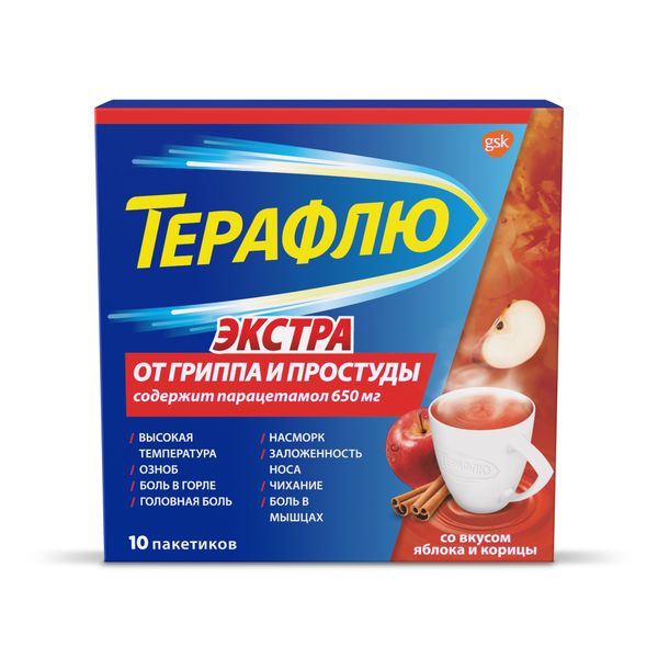 ТЕРАФЛЮ ЭКСТРА N10 порошок Яблоко-Корица Новартис Консьюмер Хелс