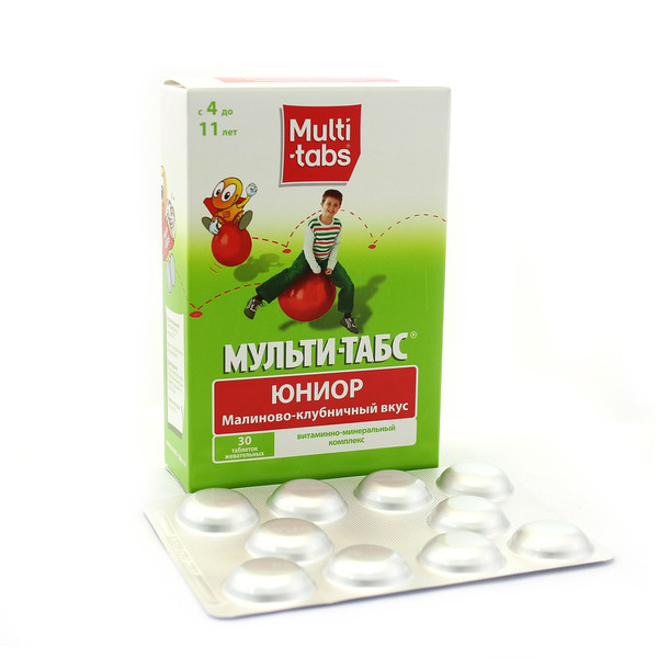 МУЛЬТИ-ТАБС ЮНИОР N30 таб. жевательные Малина-Клубника Пфайзер Консьюмер Мэнюфэкчуринг Италия С.р.Л